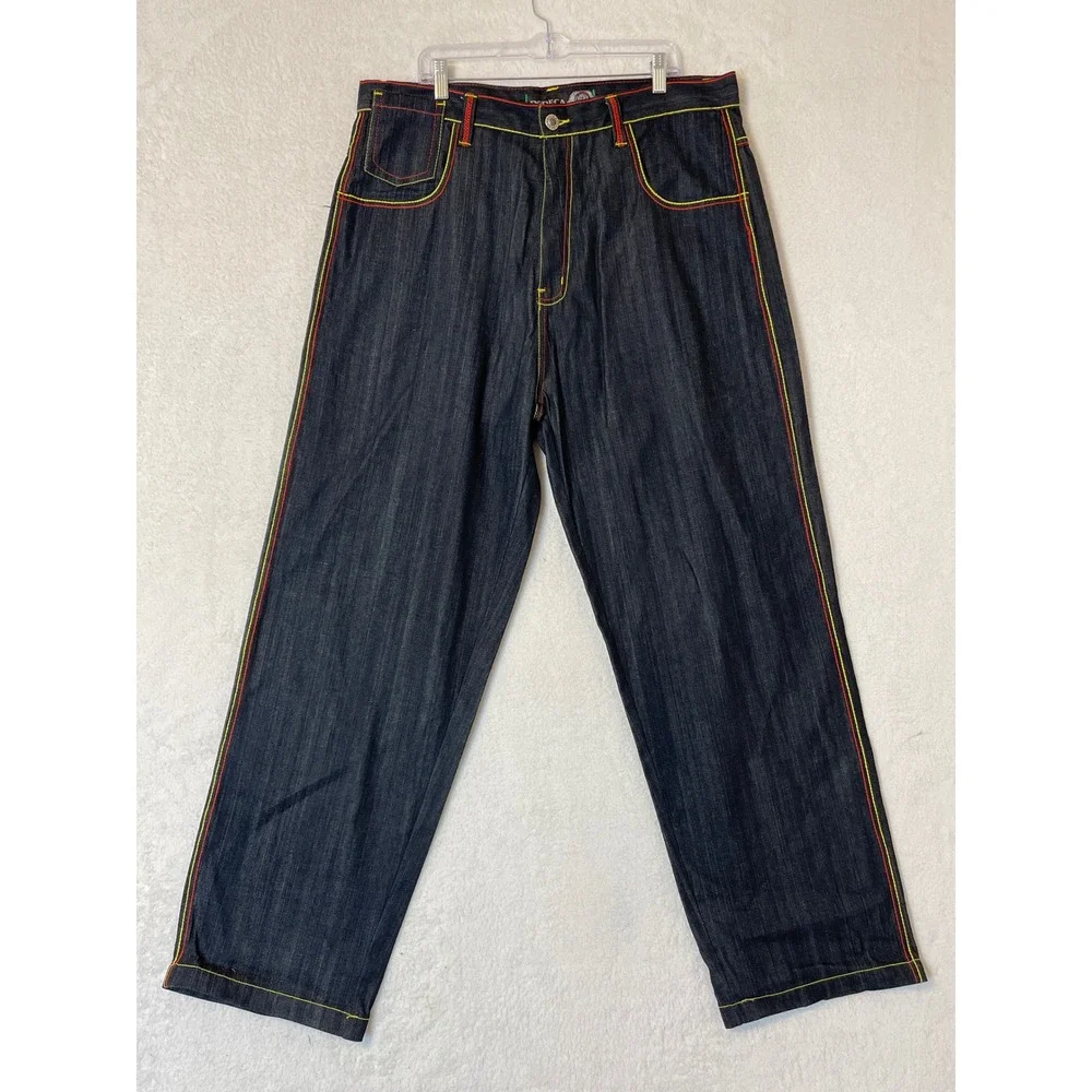 Dodeca Genuine Jeans Mens 40x34 Dark Wash Baggy Wide Leg Y2K Hip Hop Streetwear